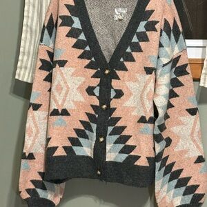 HYFVE Pink and Black Geometric Cardigan